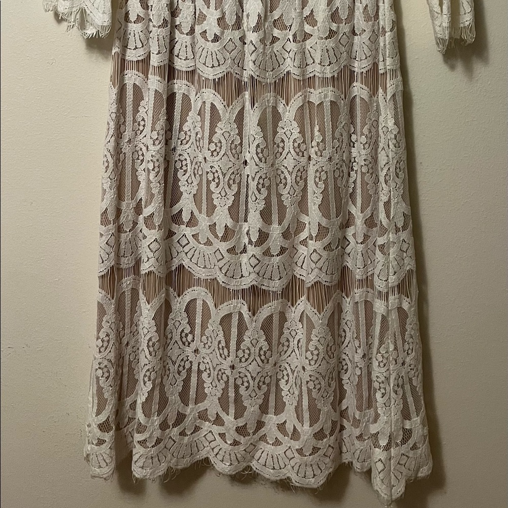 Bohme 3/4 sleeve midi lace dress in ivory